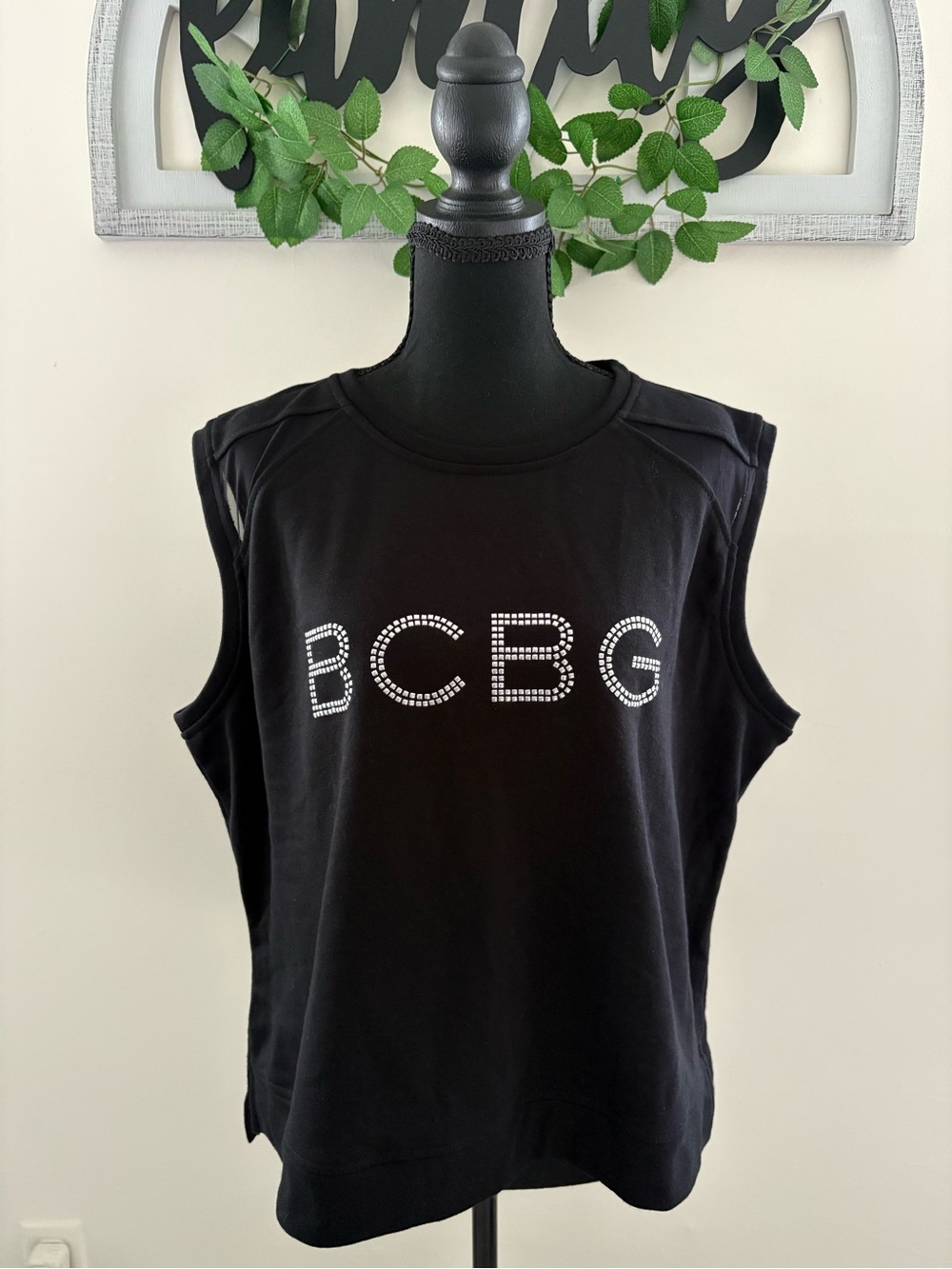 BCBG Black Studded Logo tank Tee